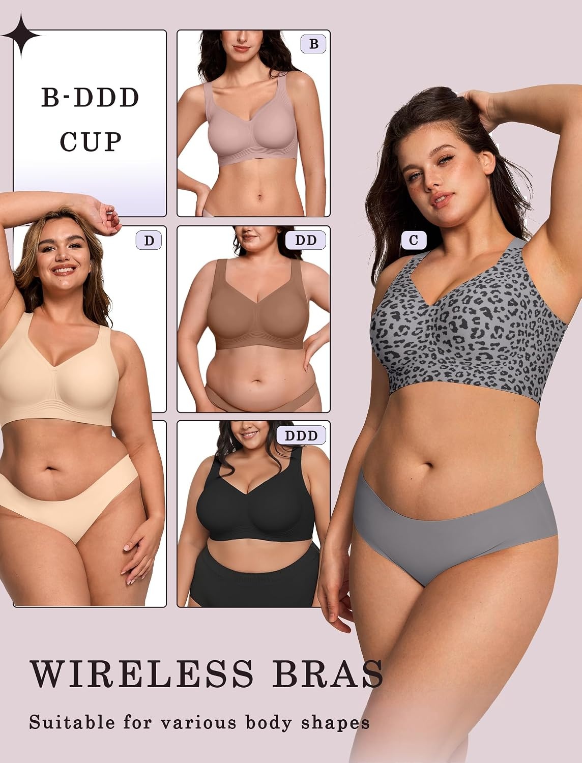 image:imageOEAK Womens Wireless Jelly Bras Plus Size Support Push Up Comfortable BraLeopard Grey