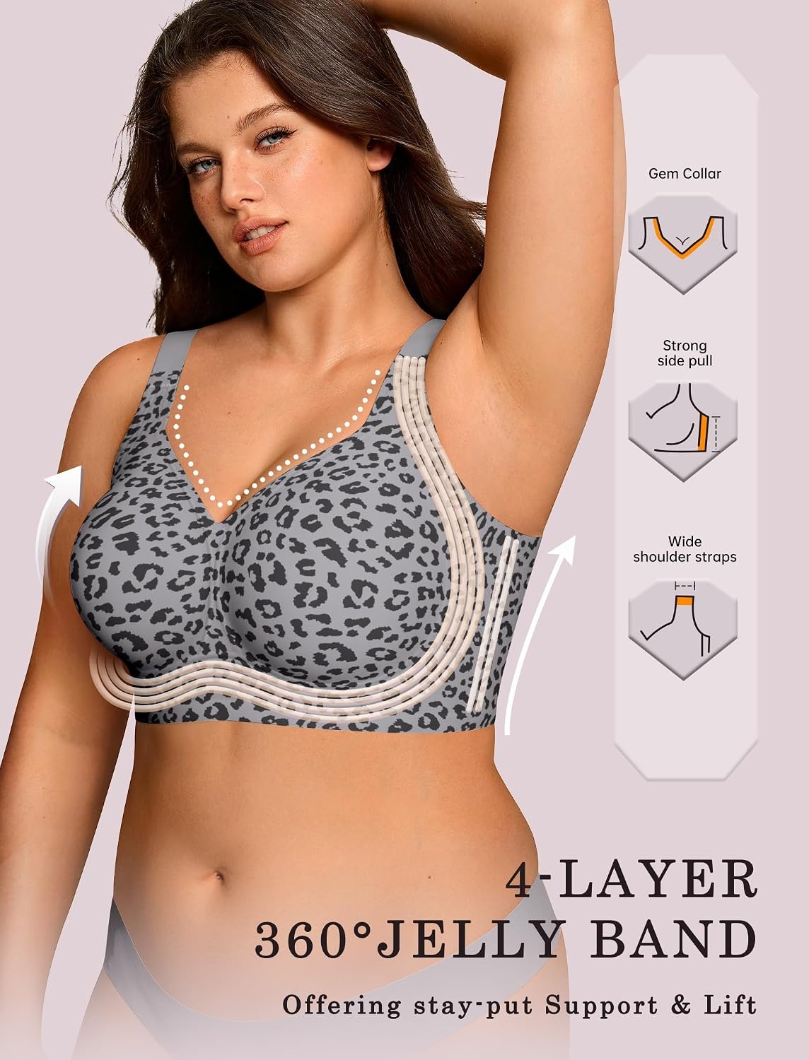 image:imageOEAK Womens Wireless Jelly Bras Plus Size Support Push Up Comfortable BraLeopard Grey