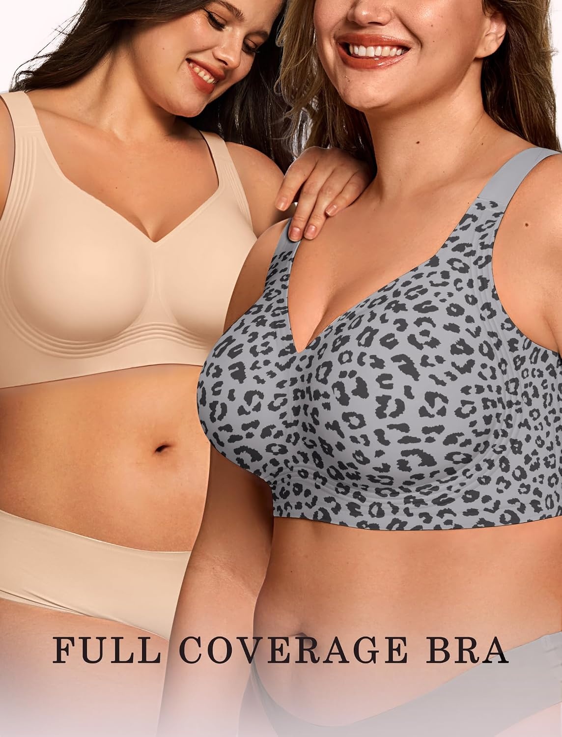 image:imageOEAK Womens Wireless Jelly Bras Plus Size Support Push Up Comfortable BraLeopard Grey