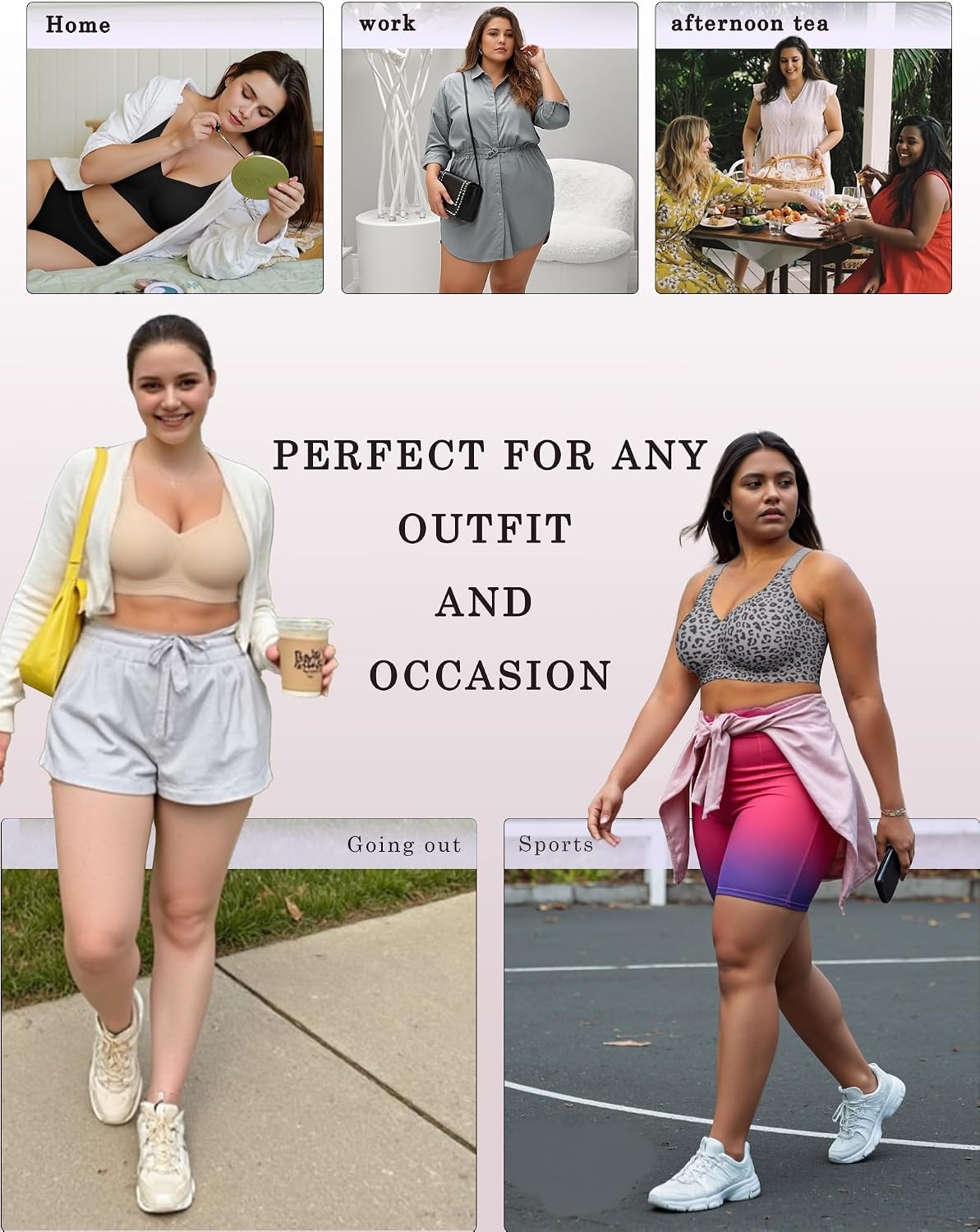 image:imageOEAK Womens Wireless Jelly Bras Plus Size Support Push Up Comfortable BraLeopard Grey