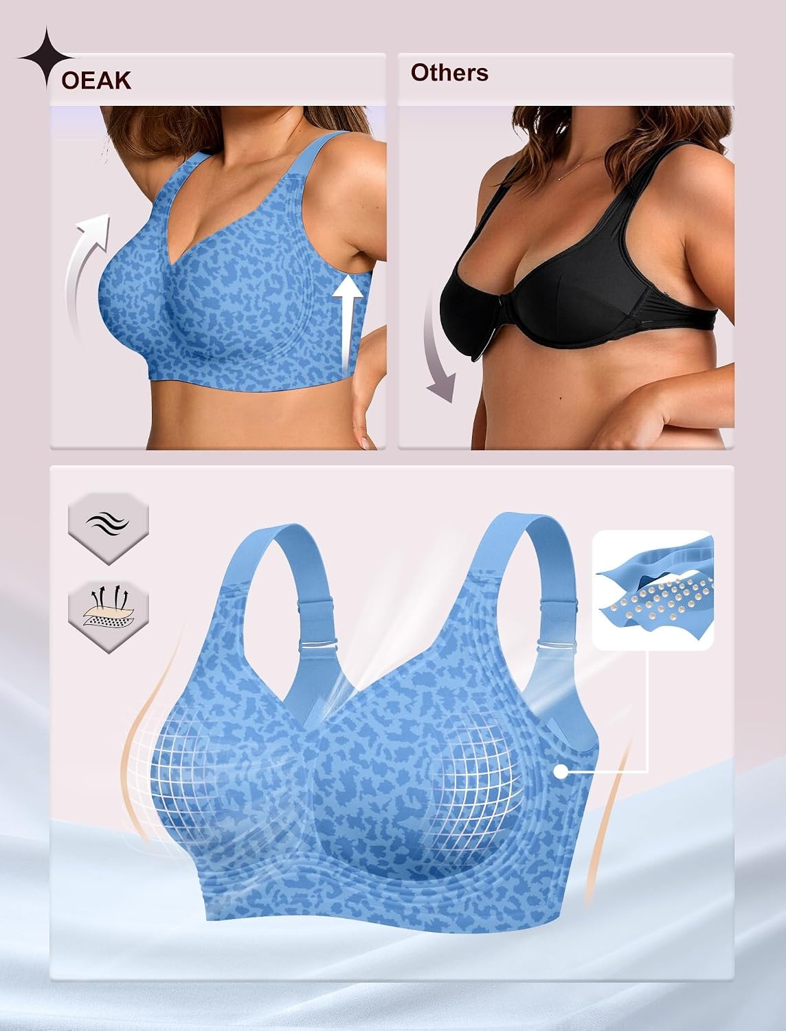 image:imageOEAK Womens Wireless Jelly Bras Plus Size Support Push Up Comfortable BraLeopard Sky Blue