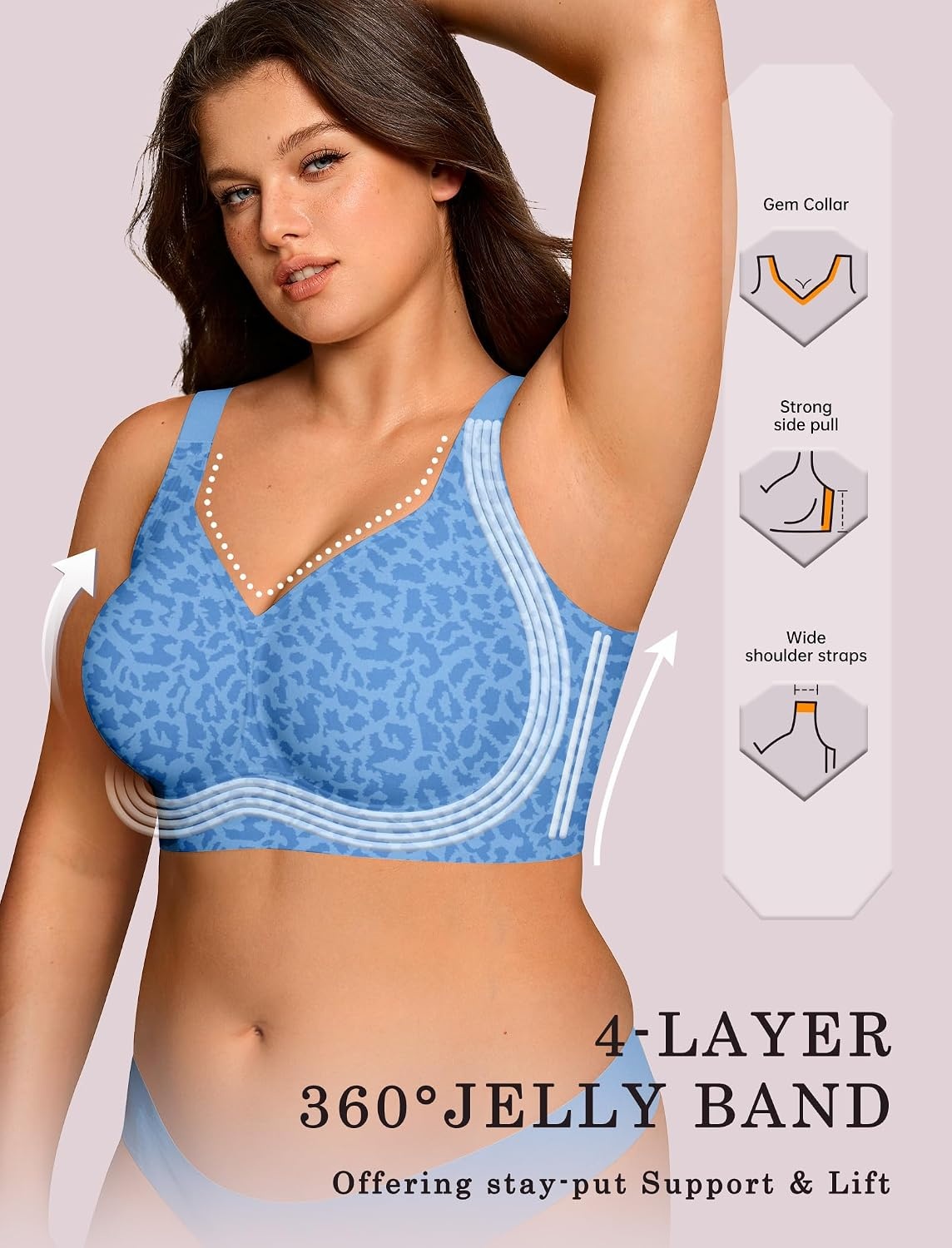 image:imageOEAK Womens Wireless Jelly Bras Plus Size Support Push Up Comfortable BraLeopard Sky Blue