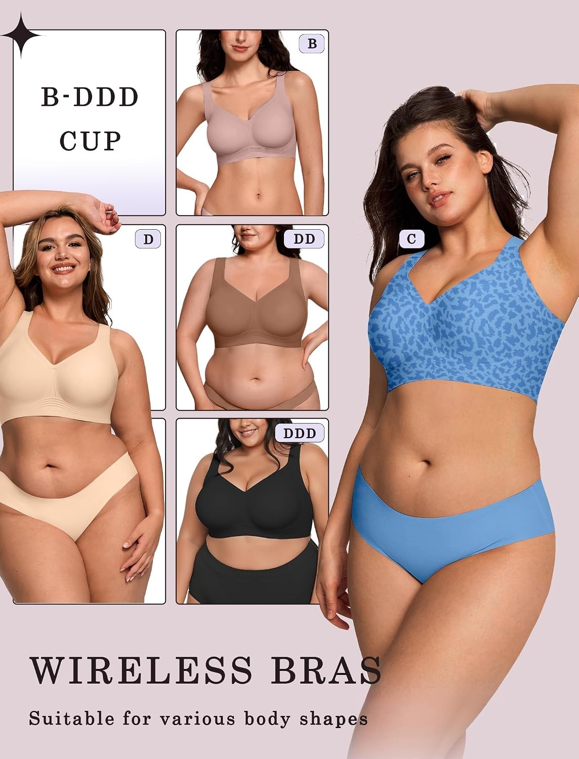 image:imageOEAK Womens Wireless Jelly Bras Plus Size Support Push Up Comfortable BraLeopard Sky Blue