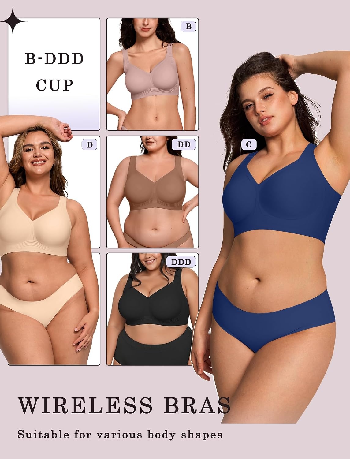 image:imageOEAK Womens Wireless Jelly Bras Plus Size Support Push Up Comfortable BraNavy Blue
