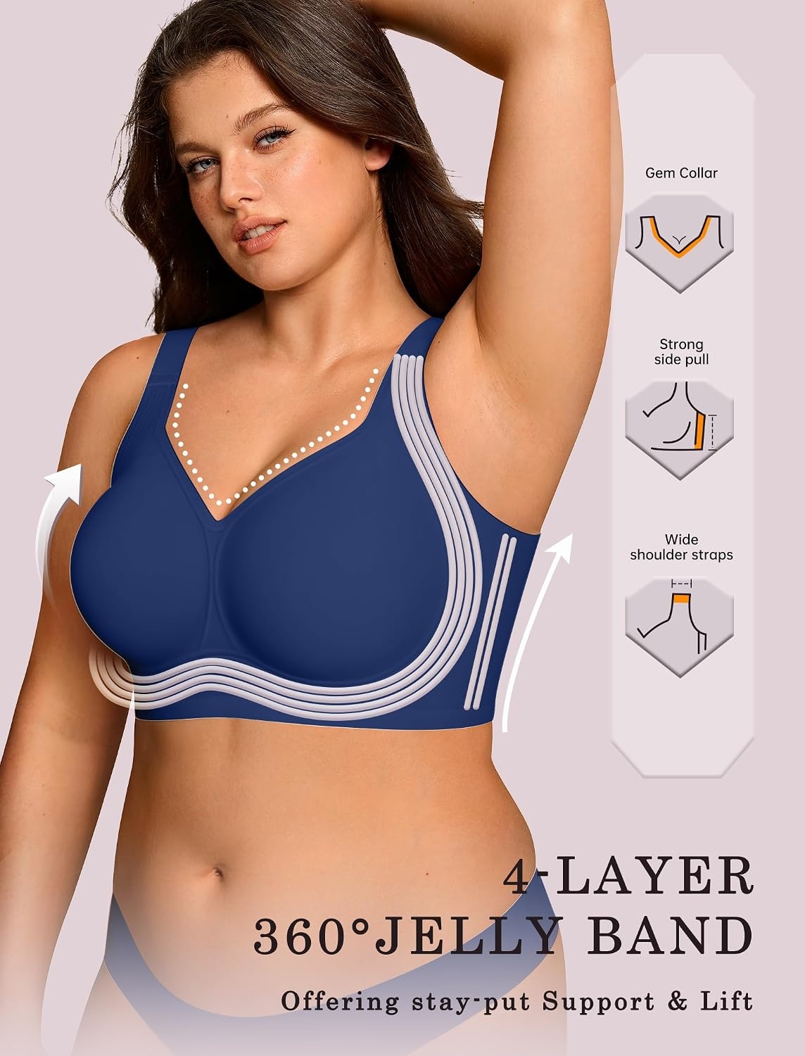 image:imageOEAK Womens Wireless Jelly Bras Plus Size Support Push Up Comfortable BraNavy Blue