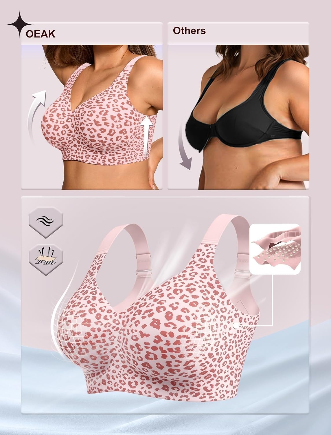 image:imageOEAK Womens Wireless Jelly Bras Plus Size Support Push Up Comfortable BraPink Leopard