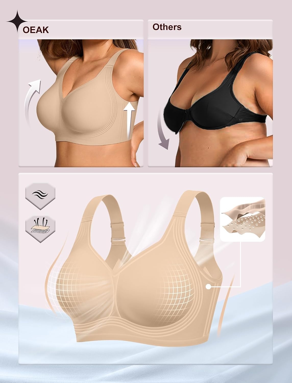 image:imageOEAK Womens Wireless Jelly Bras Plus Size Support Push Up Comfortable BraSemolina
