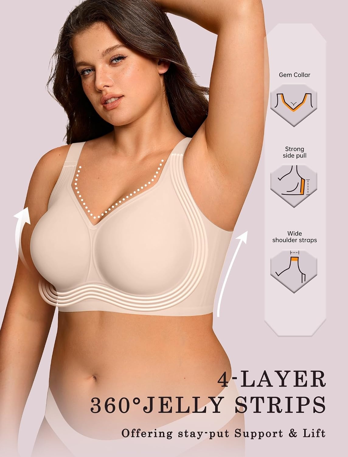image:imageOEAK Womens Wireless Jelly Bras Plus Size Support Push Up Comfortable BraSkin Color