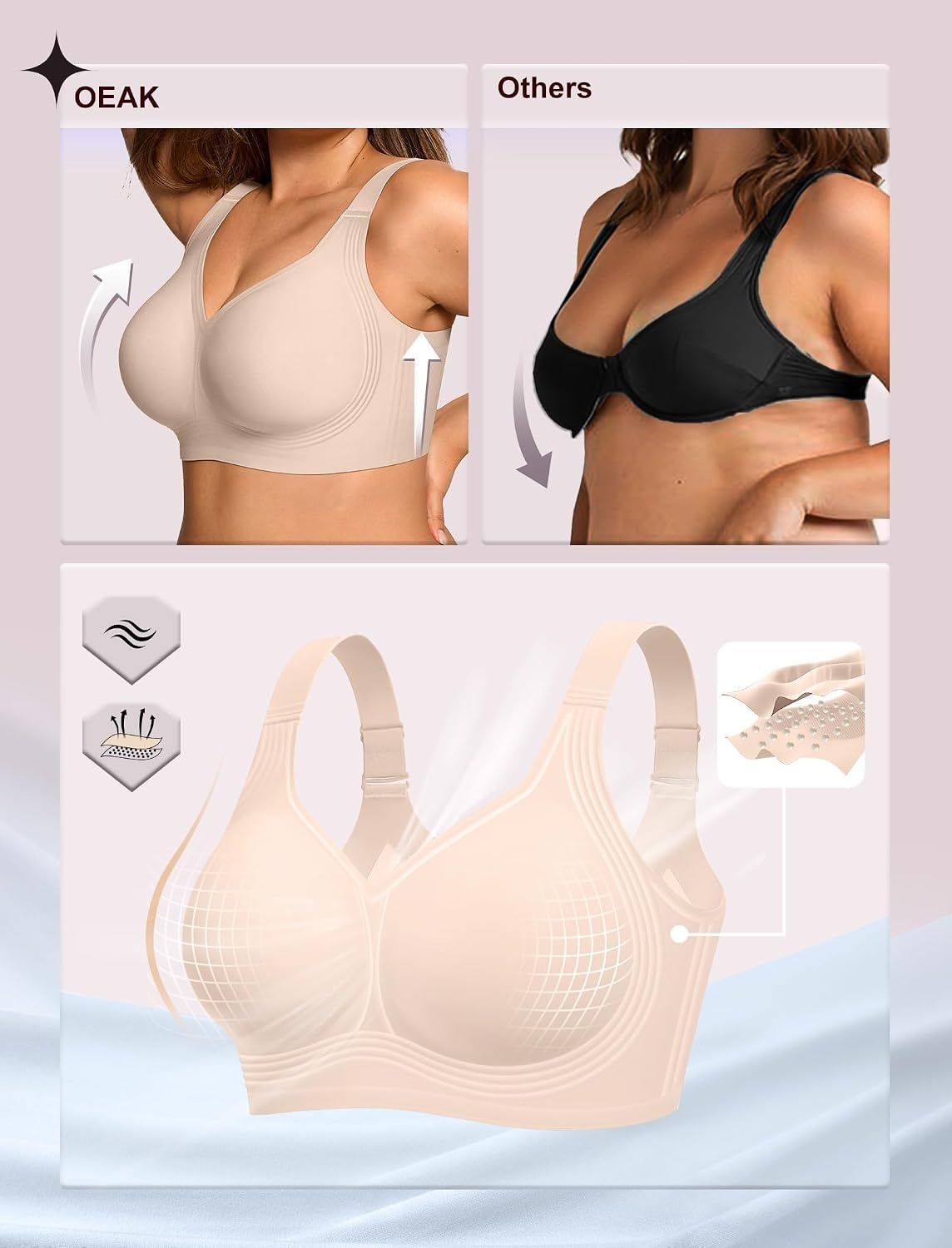 image:imageOEAK Womens Wireless Jelly Bras Plus Size Support Push Up Comfortable BraSkin Color