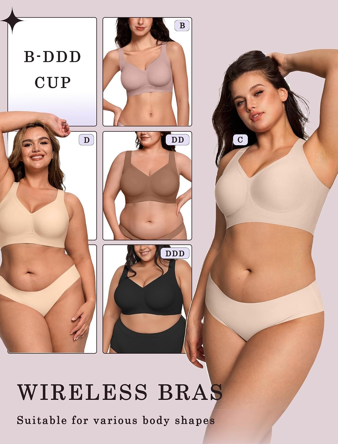 image:imageOEAK Womens Wireless Jelly Bras Plus Size Support Push Up Comfortable BraSkin Color