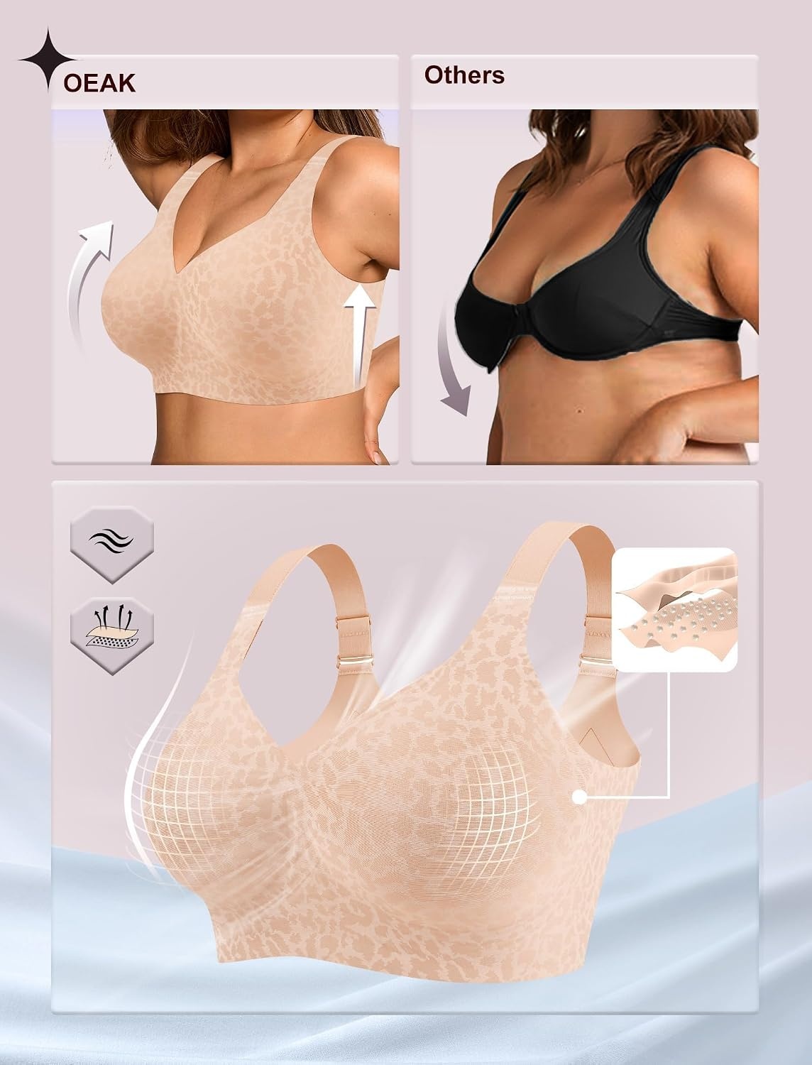 image:imageOEAK Womens Wireless Jelly Bras Plus Size Support Push Up Comfortable BraSkin Leopard