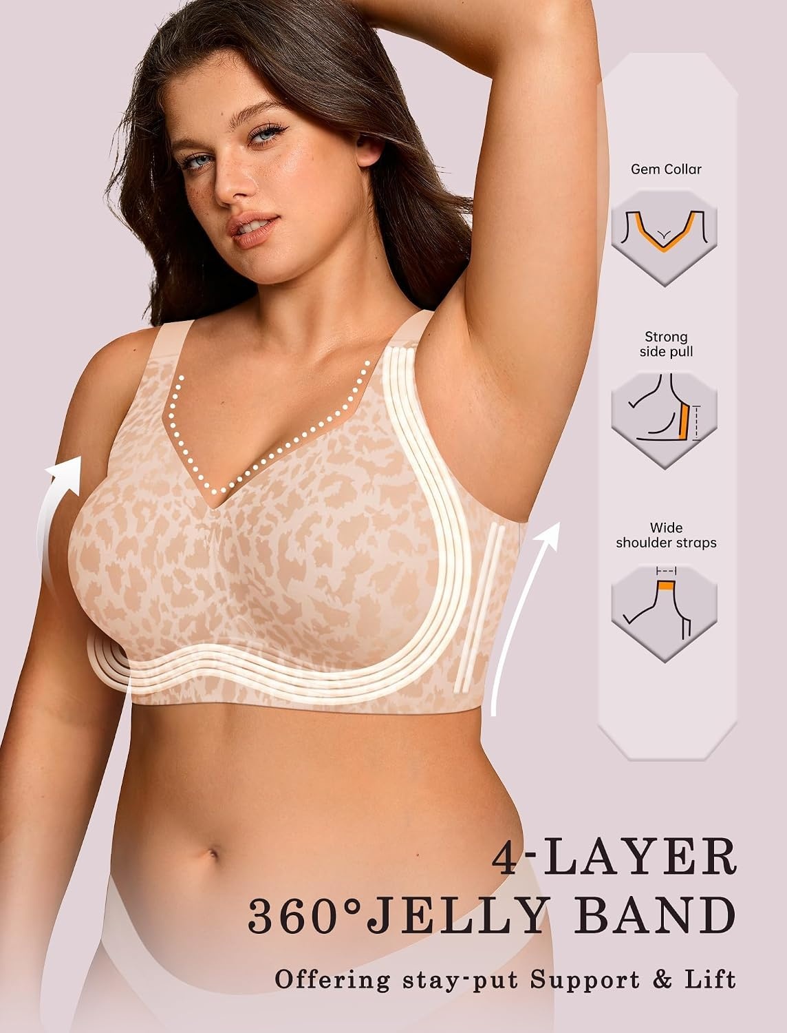image:imageOEAK Womens Wireless Jelly Bras Plus Size Support Push Up Comfortable BraSkin Leopard