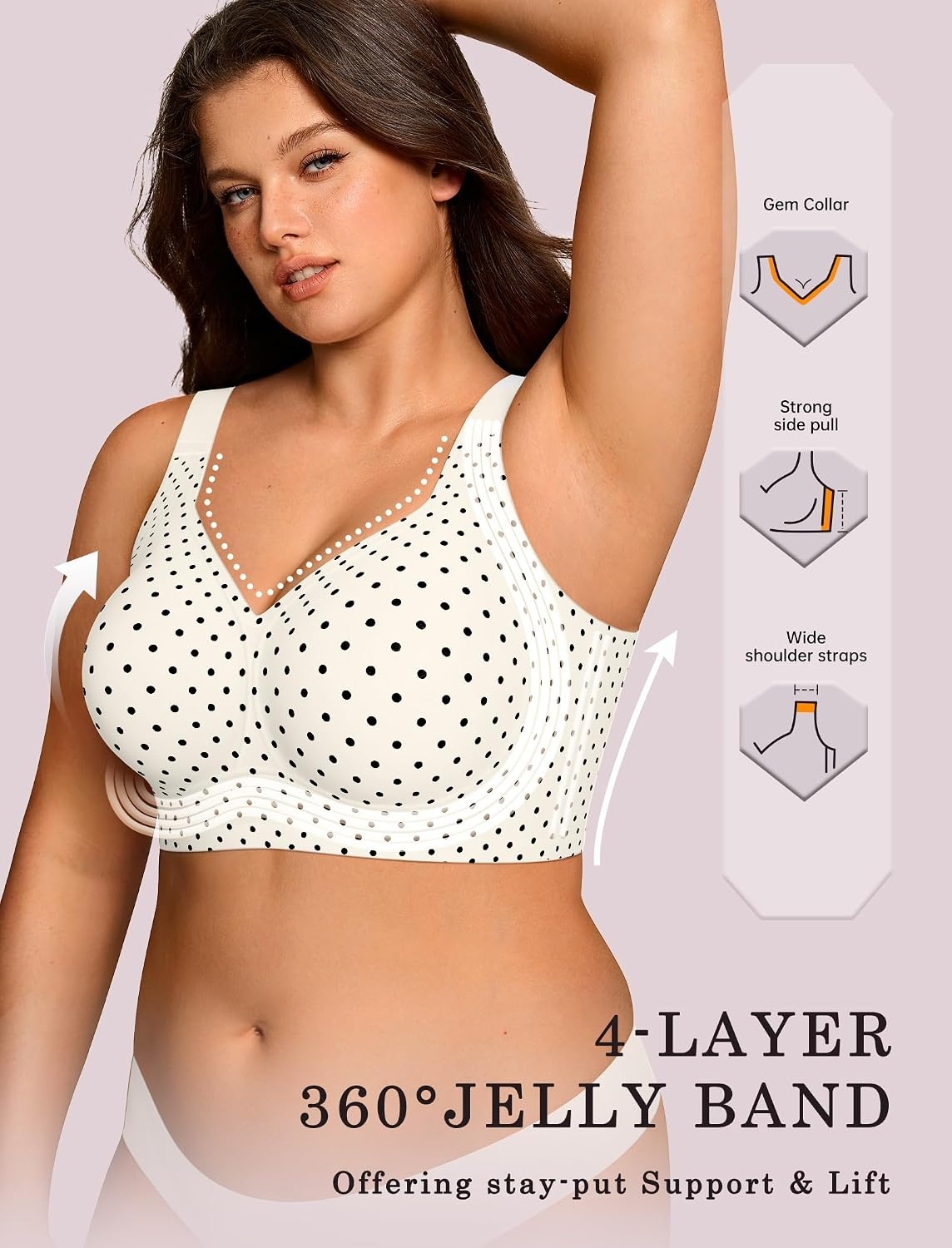 image:imageOEAK Womens Wireless Jelly Bras Plus Size Support Push Up Comfortable BraWhite Polka Dot