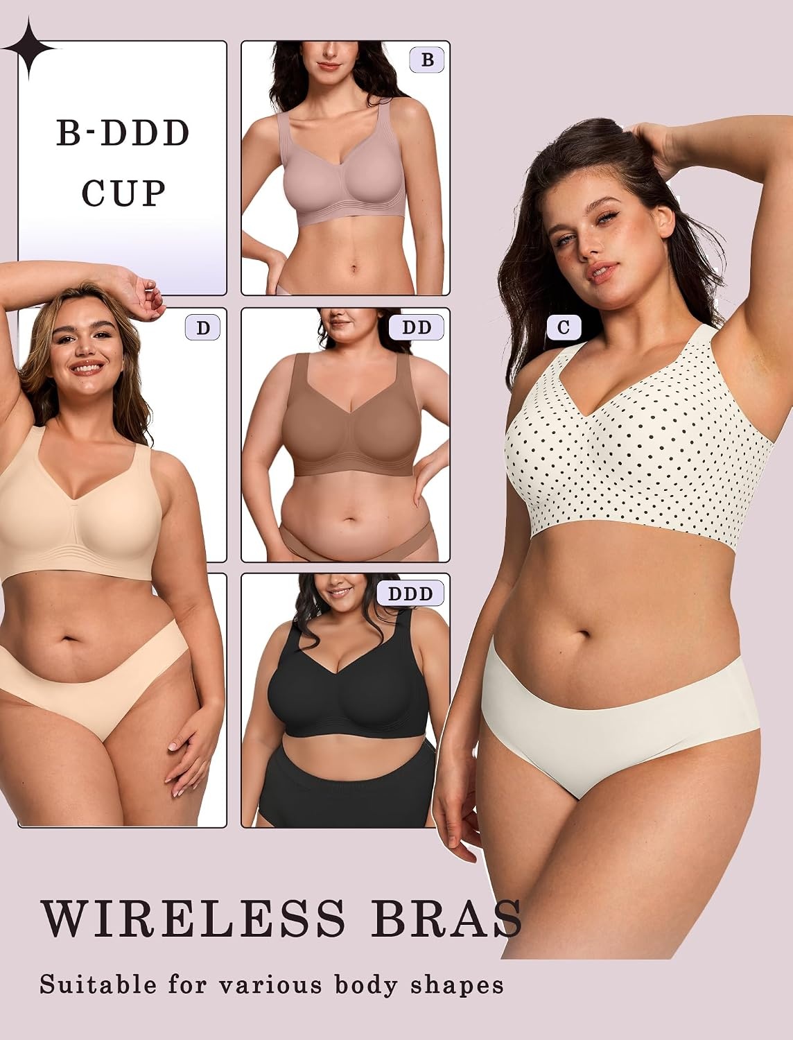 image:imageOEAK Womens Wireless Jelly Bras Plus Size Support Push Up Comfortable BraWhite Polka Dot