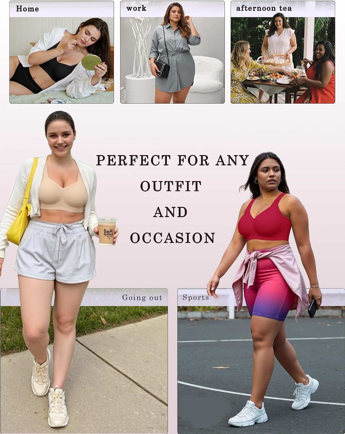 image:imageOEAK Womens Wireless Jelly Bras Plus Size Support Push Up Comfortable BraWine Red