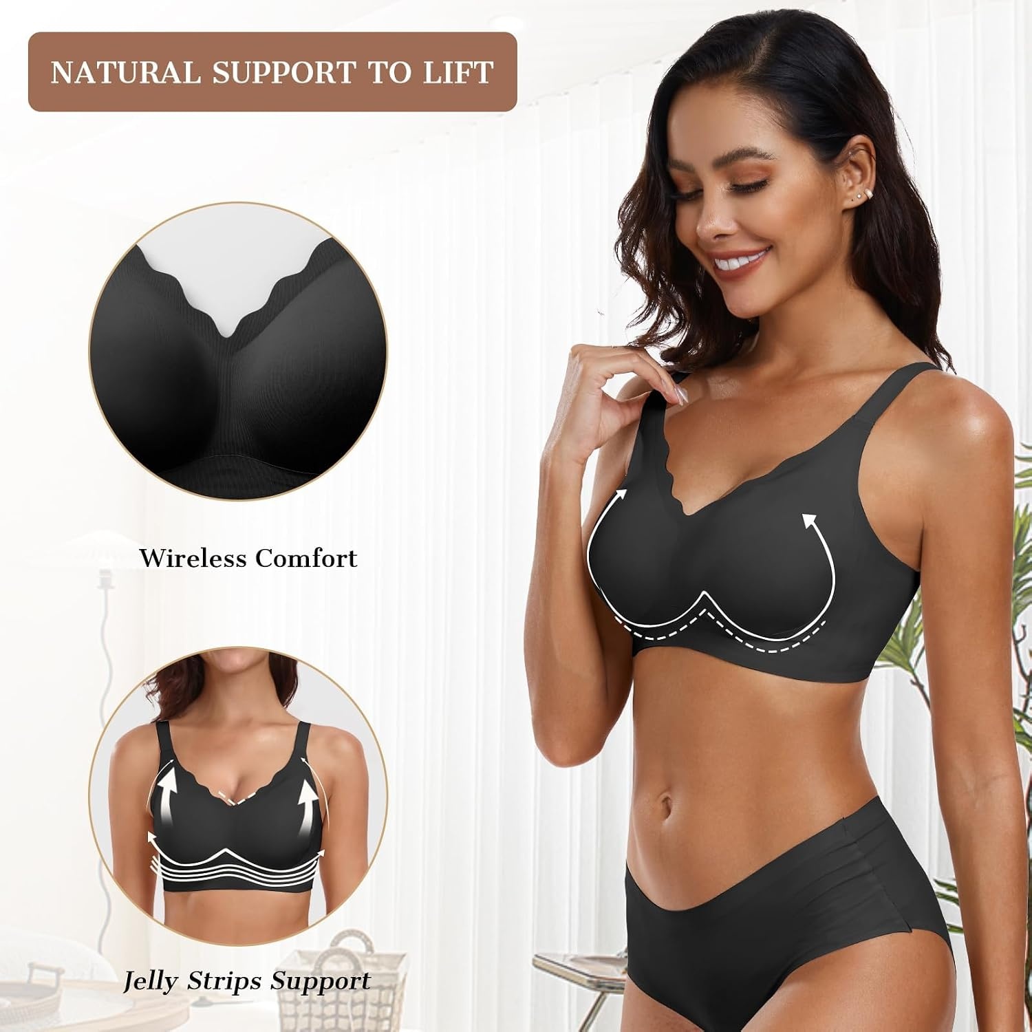 image:imageOEAK Womens Wireless Push Up Bras amp Tummy Control Shapewear Seamless Black XL