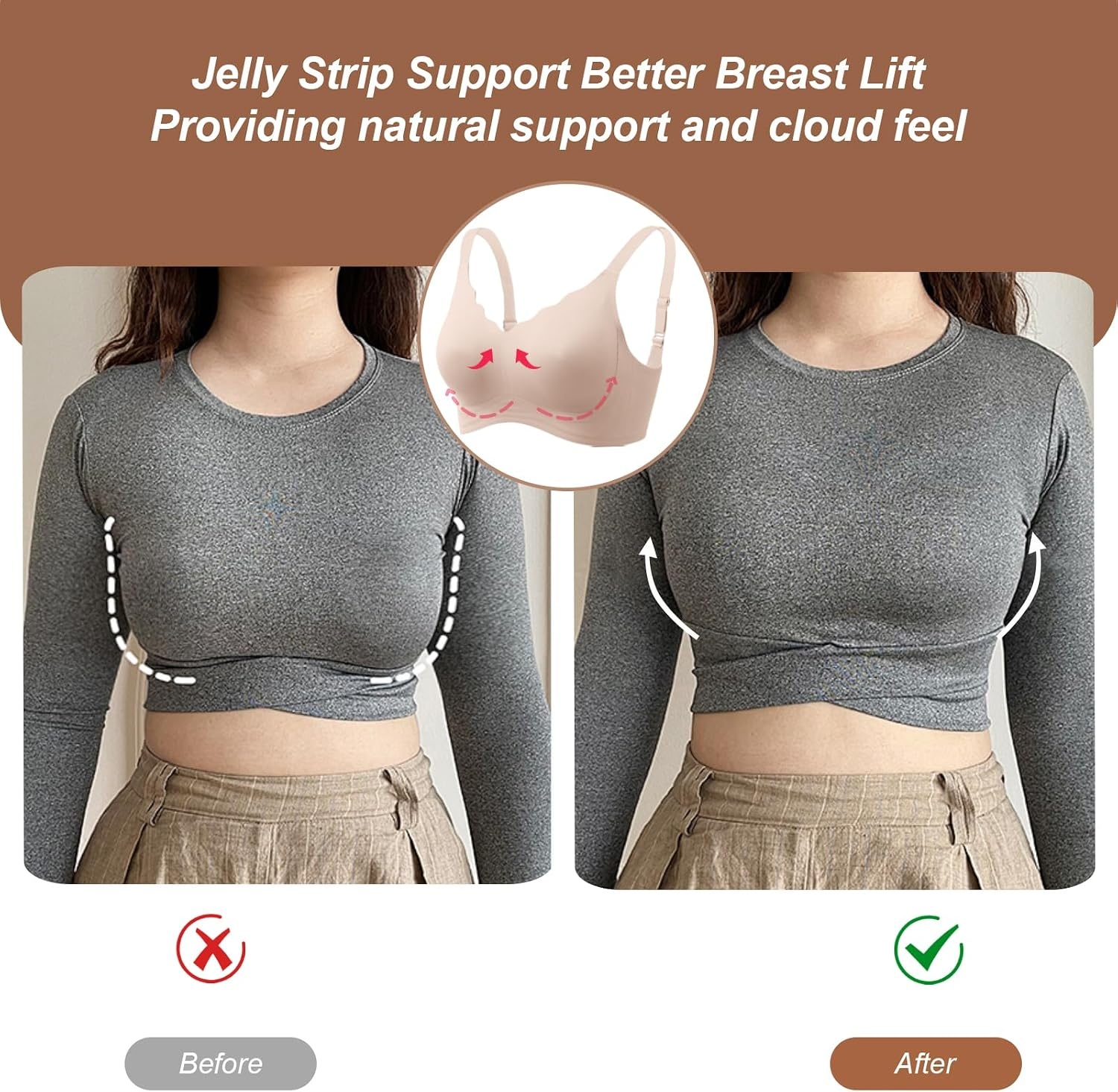 image:imageOEAK Womens Wireless Push Up Bras amp Tummy Control Shapewear Seamless Nude 2XL