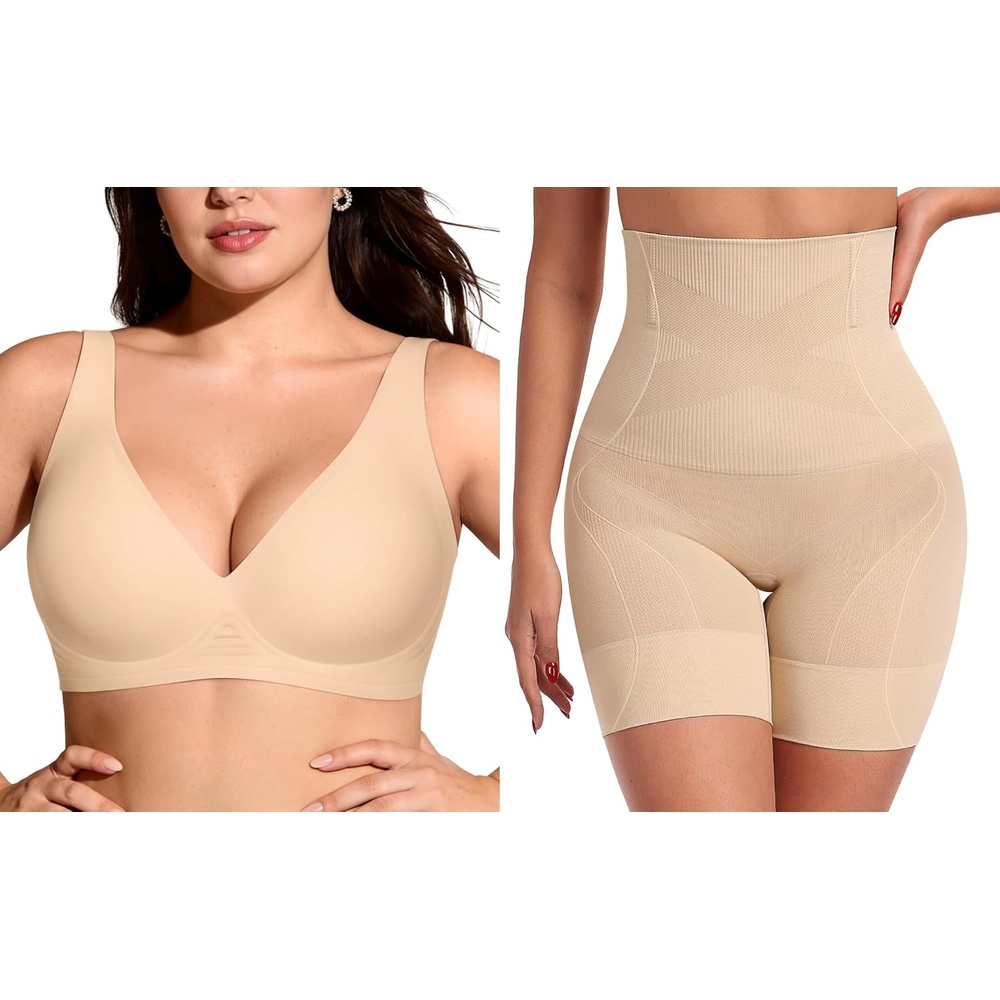 image:imageOEAK Deep V Bras Beige LTummy Control Shapewear Thigh Slimmer Nude L