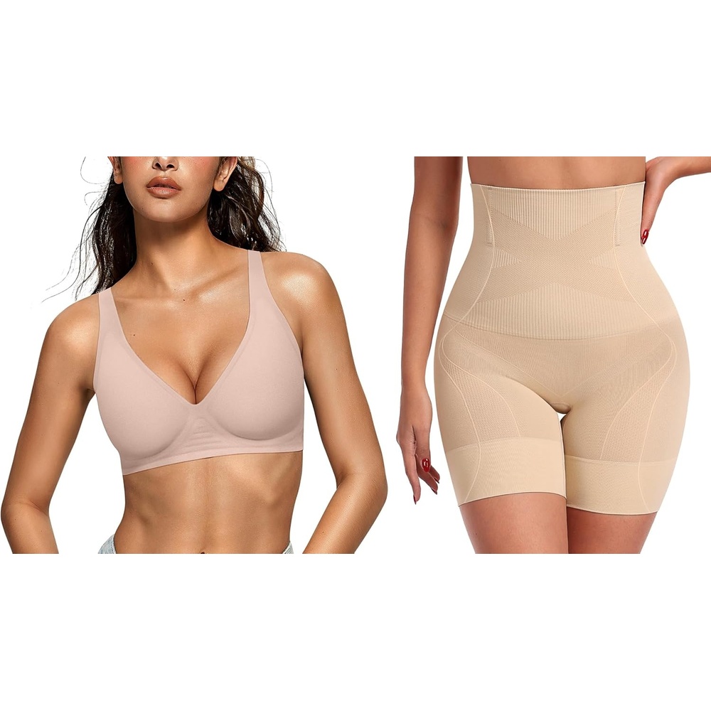image:imageOEAK Deep V Bras Nude LTummy Control Shapewear Thigh Slimmer Nude L