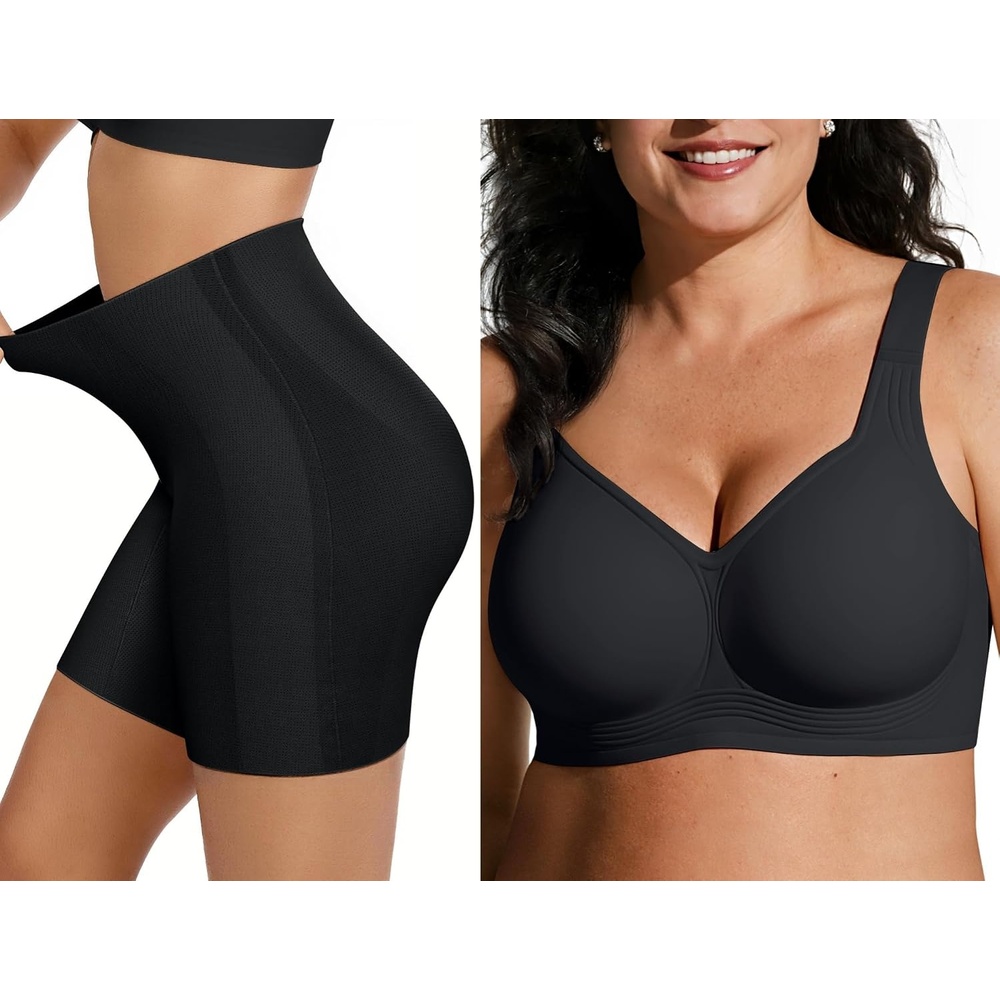 image:imageOEAK Tummy Control Shapewear Shorts amp Supportive Wireless Bras Black XXL