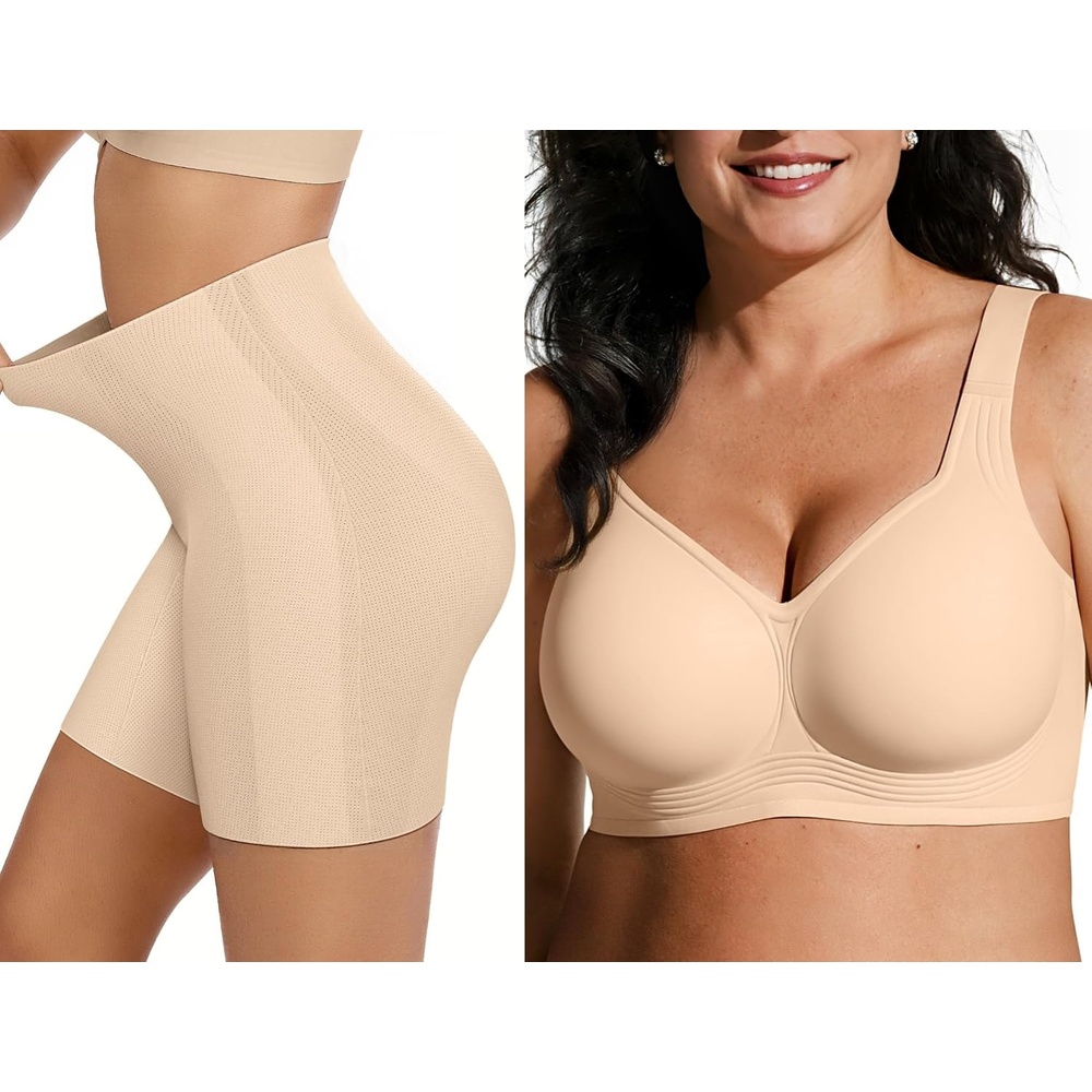 image:imageOEAK Tummy Control Shapewear Shorts amp Supportive Wireless Bras Nude M