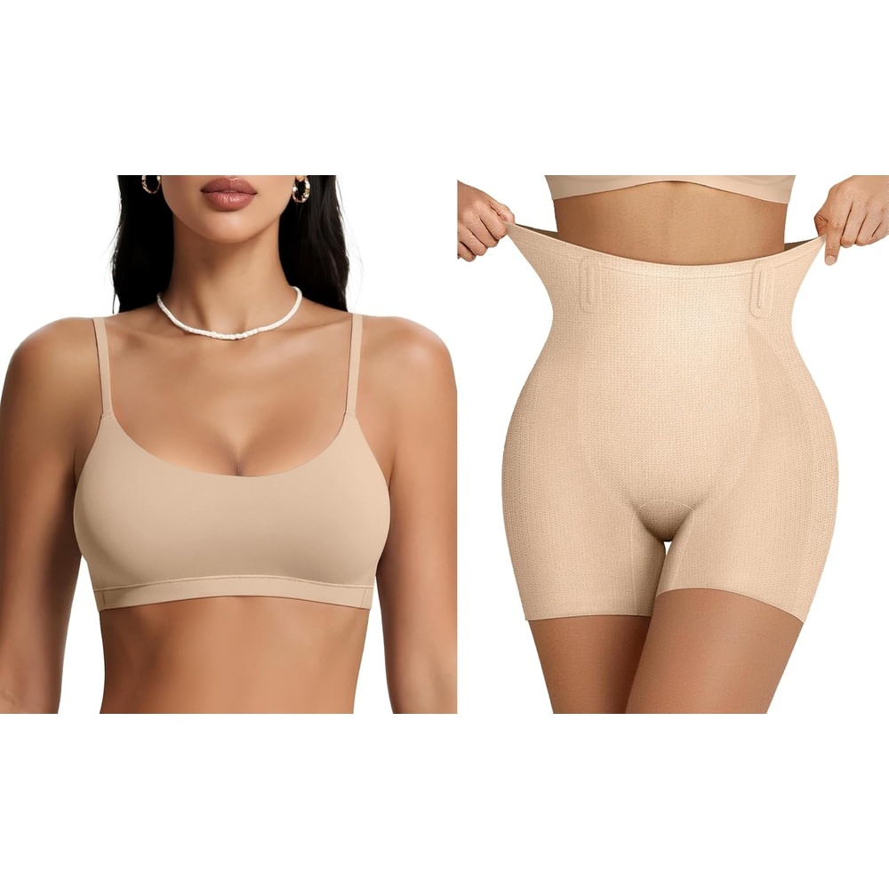 image:imageOEAK Women Tummy Control Shapewear Nude SComfort Cami Bra Seamless Unlined Bralettes Beige S