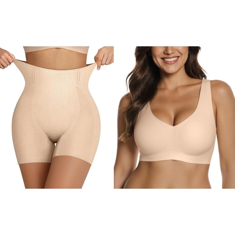 image:imageOEAK Women Tummy Control Shapewear NudeJelly Bralette Everyday Sports Tshirt Bra Skin Sand L