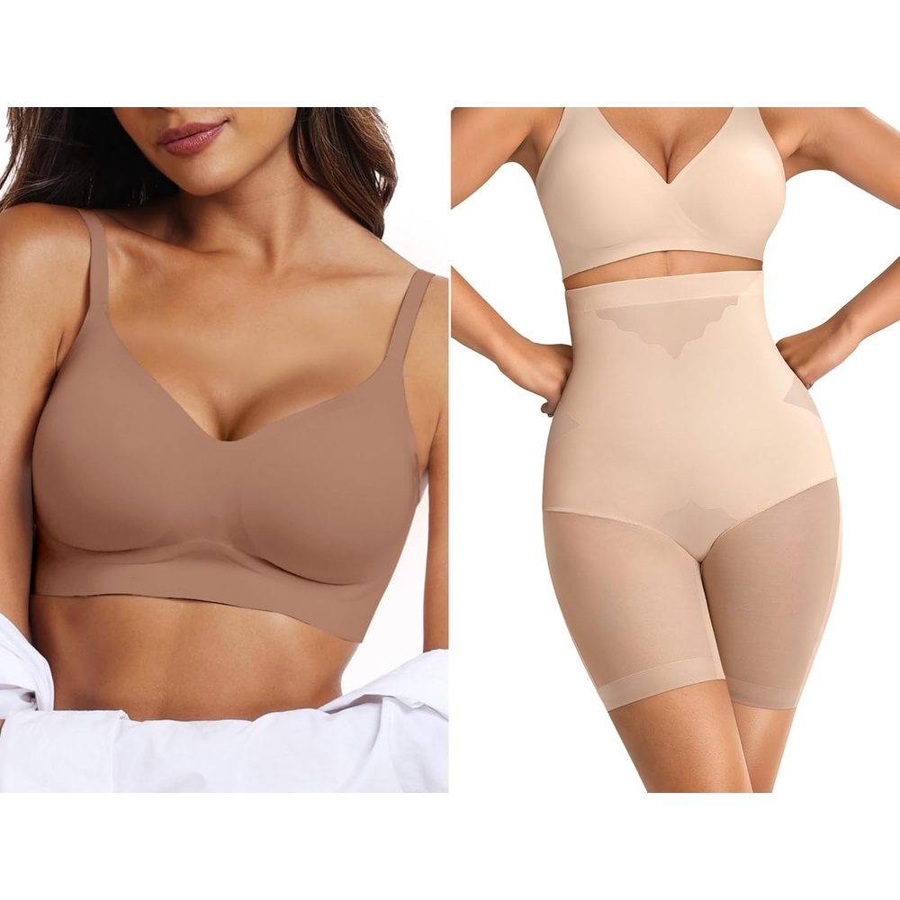 image:imageOEAK Womens Push Up Everyday Bras Coffee amp SuperPower Tummy Control Shapewear Nude S