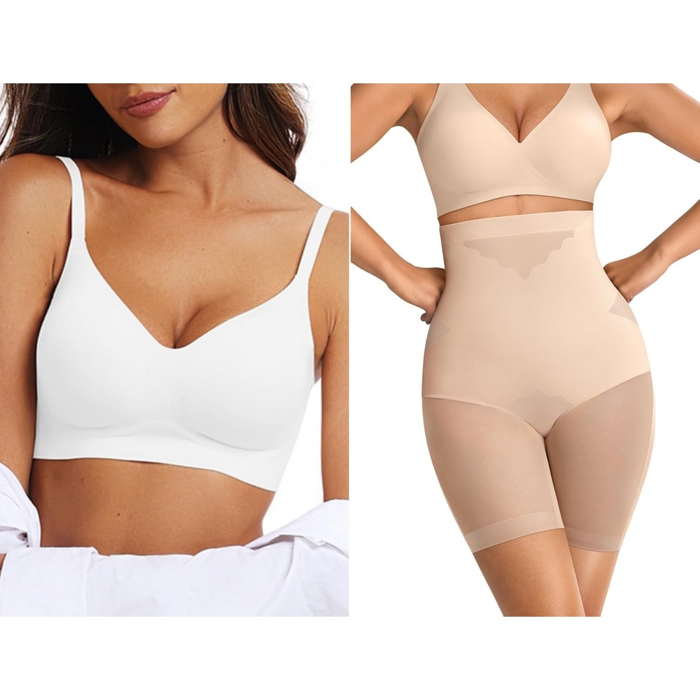 image:imageOEAK Womens Push Up Everyday Bras White amp SuperPower Tummy Control Shapewear Nude S