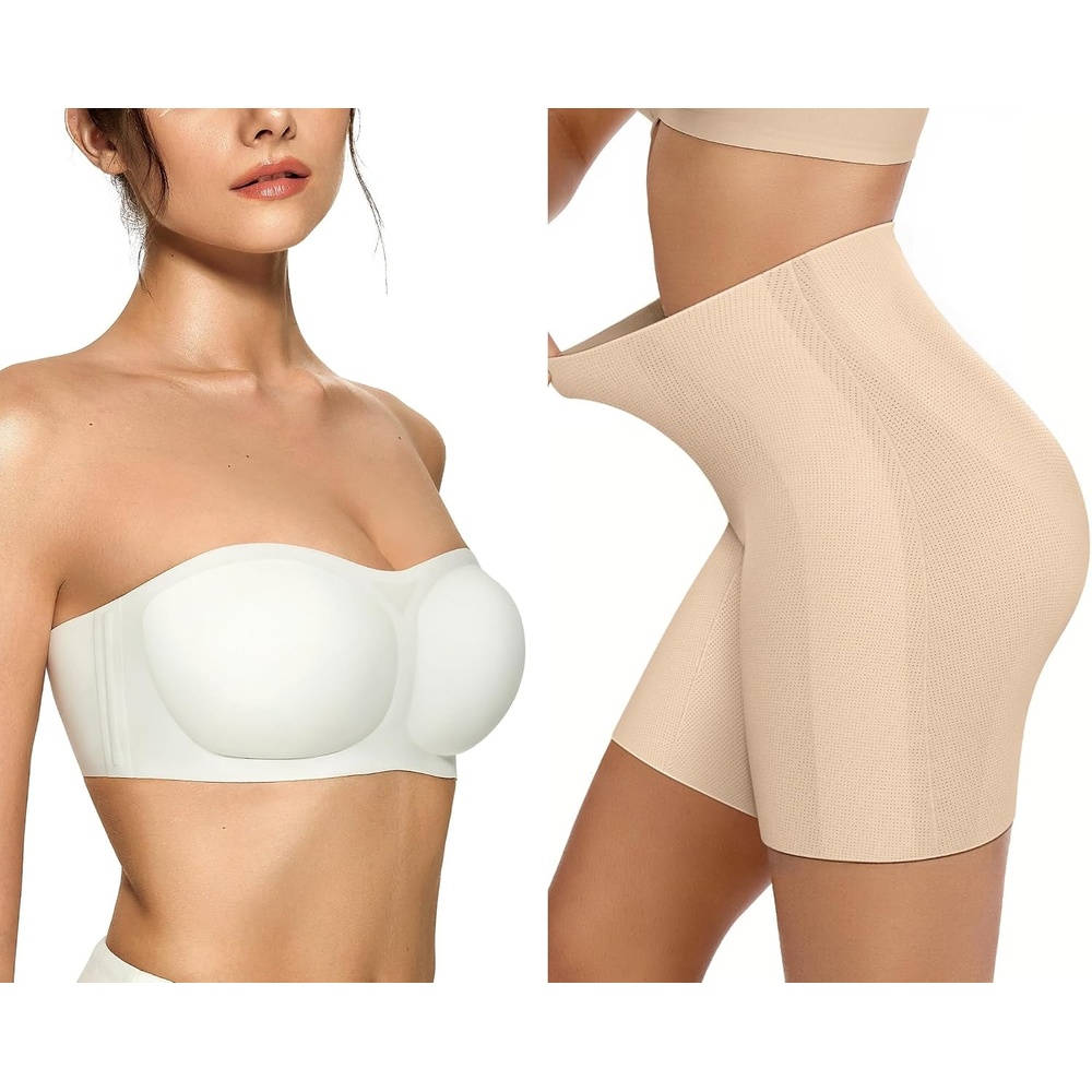 image:imageOEAK Womens Strapless Bras Push Up Bandeau Bra White amp Tummy Control Shapewear Nude L