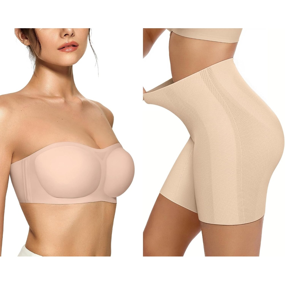 image:imageOEAK Womens Strapless Bras Push Up Bandeau Bra amp Tummy Control Shapewear Nude S