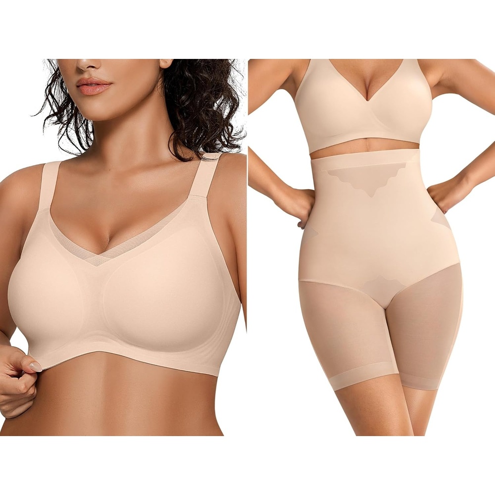 image:imageOEAK Womens Wireless Bras V Mesh amp Tummy Control SuperPower Nude S