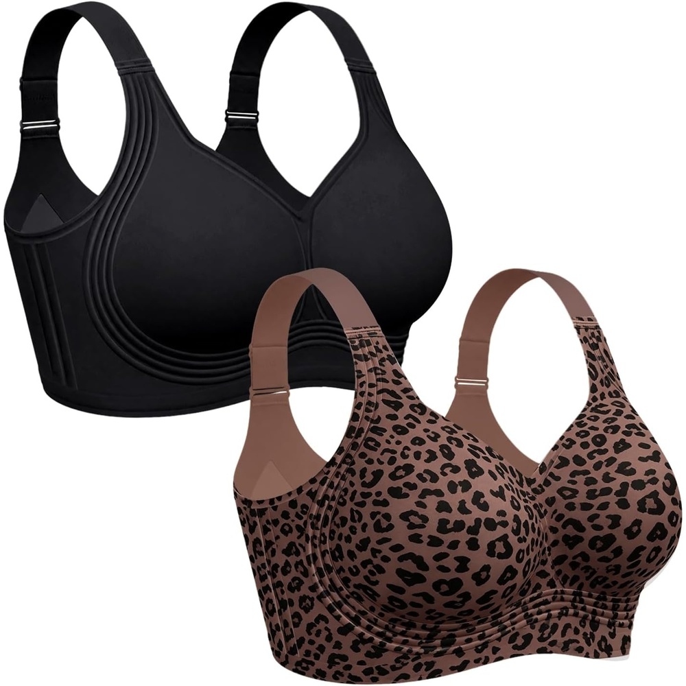 image:imageOEAK Womens Wireless Jelly Bras Plus Size Support Push Up Comfortable BraBlackleopard Coffee
