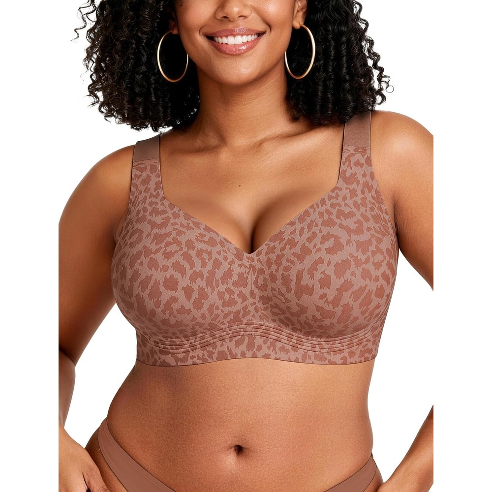 image:imageOEAK Womens Wireless Jelly Bras Plus Size Support Push Up Comfortable BraBrown Leopard