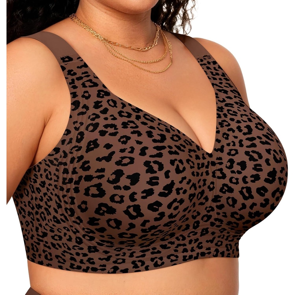 image:imageOEAK Womens Wireless Jelly Bras Plus Size Support Push Up Comfortable BraCoffee Leopard