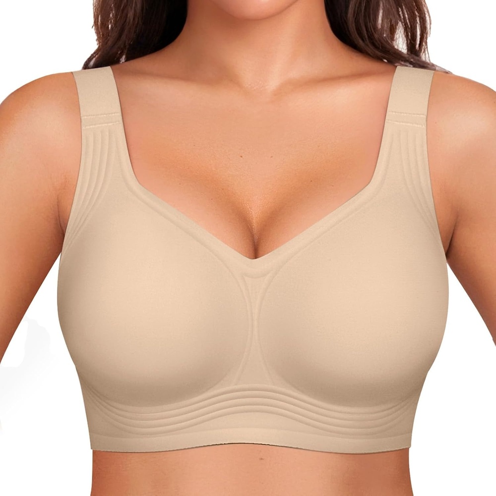 image:imageOEAK Womens Wireless Jelly Bras Plus Size Support Push Up Comfortable BraCreamy Beige