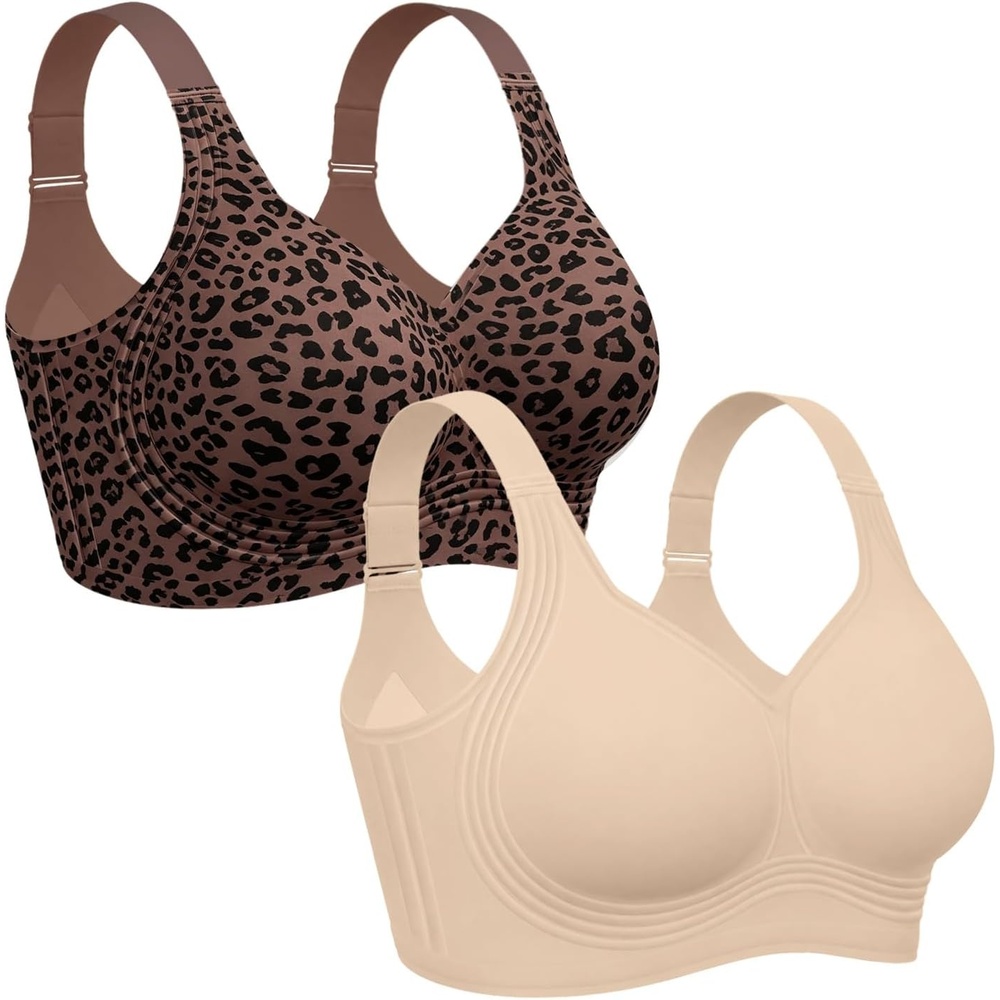 image:imageOEAK Womens Wireless Jelly Bras Plus Size Support Push Up Comfortable BraCreamy Beigeleopard Coffee