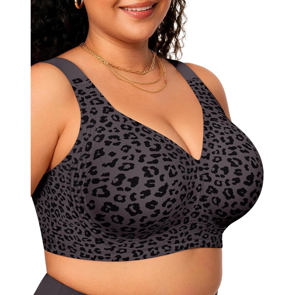 image:imageOEAK Womens Wireless Jelly Bras Plus Size Support Push Up Comfortable BraLeopard Black