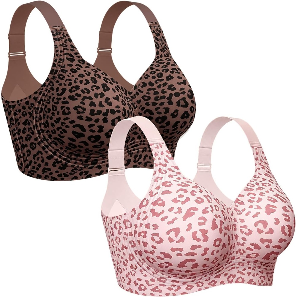 image:imageOEAK Womens Wireless Jelly Bras Plus Size Support Push Up Comfortable BraLeopard Pinkleopard Coffee