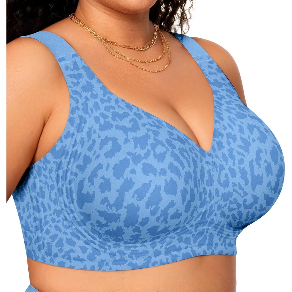 image:imageOEAK Womens Wireless Jelly Bras Plus Size Support Push Up Comfortable BraLeopard Sky Blue