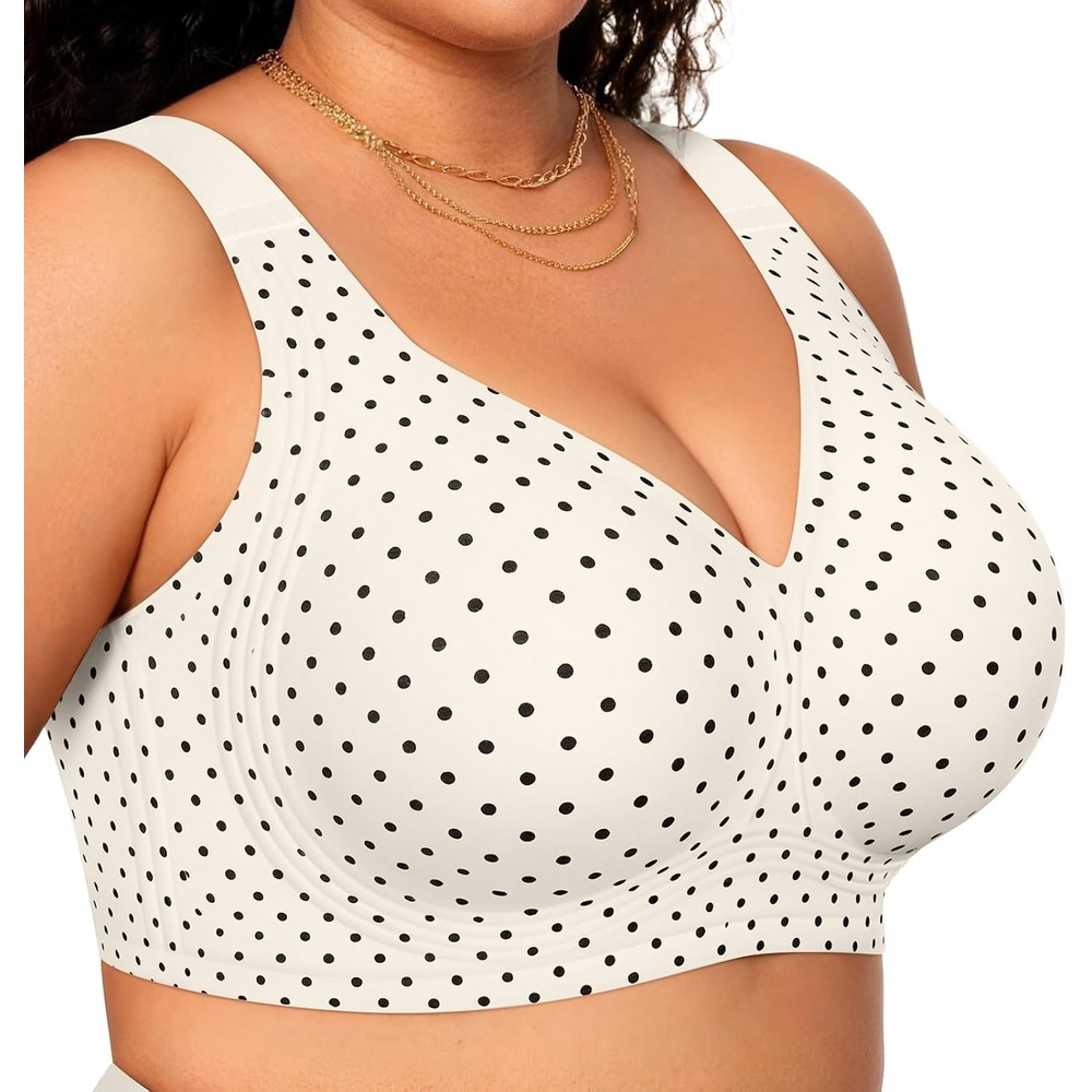 image:imageOEAK Womens Wireless Jelly Bras Plus Size Support Push Up Comfortable BraWhite Polka Dot
