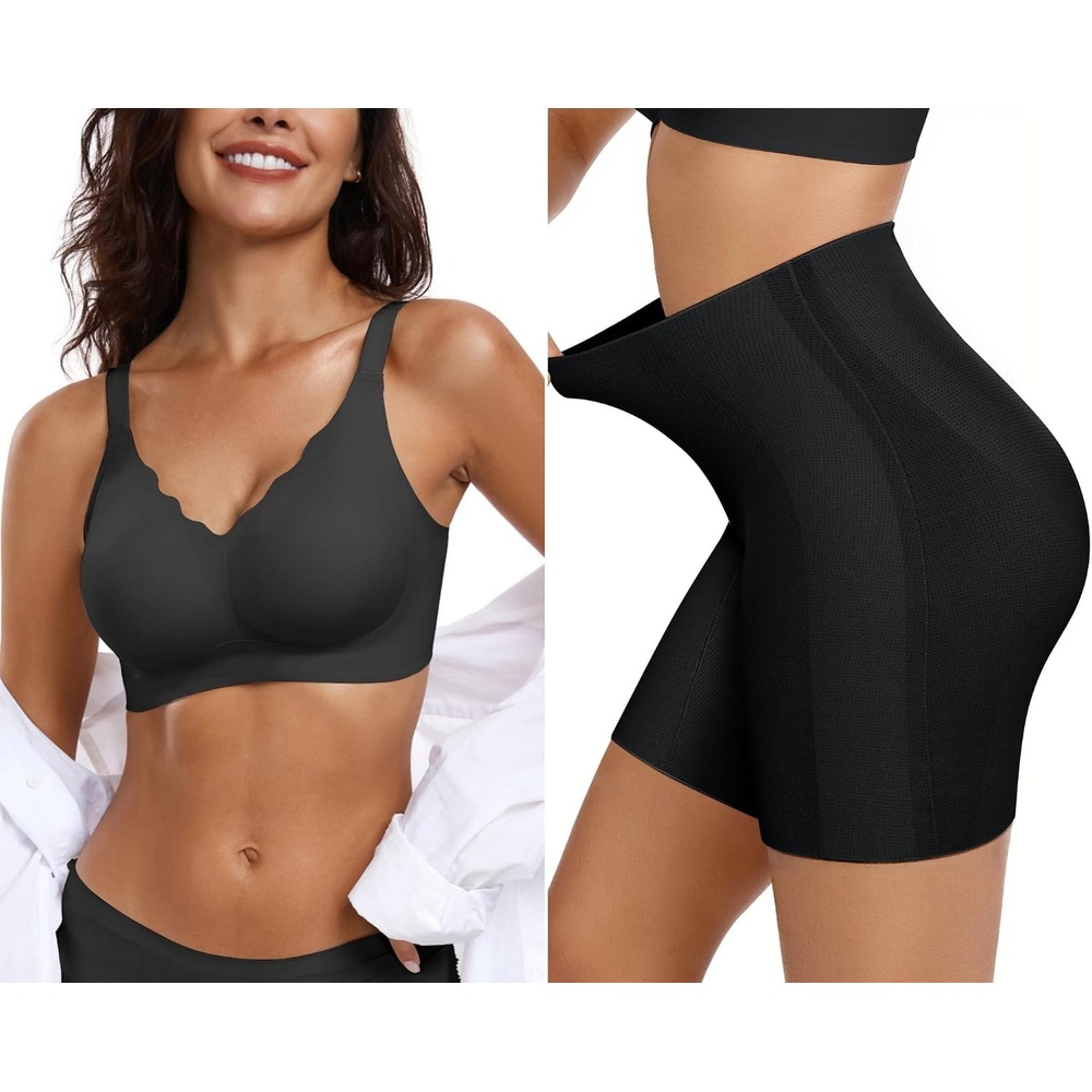 image:imageOEAK Womens Wireless Push Up Bras amp Tummy Control Shapewear Seamless Black M