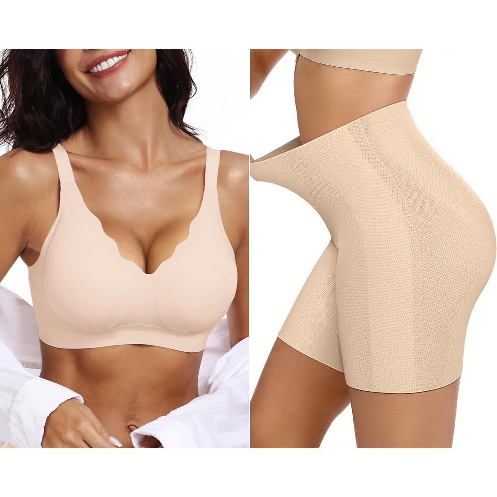 image:imageOEAK Womens Wireless Push Up Bras amp Tummy Control Shapewear Seamless Nude L
