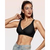 OEAK Womens Jelly Bras Wireless Deep V Bralette Comfy Push Up Tshirt Bras(Carbon Black)