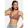 OEAK Womens Jelly Bras Wireless Deep V Bralette Comfy Push Up Tshirt Bras(Coffee)