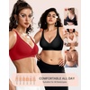 OEAK Womens Jelly Bras Wireless Deep V Bralette Comfy Push Up Tshirt Bras(Red)