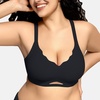 OEAK Womens Wireless Bras Scalloped & Tummy Control Shapewear Seamless Black XXL