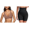 OEAK Deep V Bras Coffee 2XL+Tummy Control Shapewear Thigh Slimmer Black 2XL