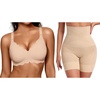 OEAK Women Scalloped Push Up Bras Nude S+Tummy Control Shapewear Thigh Slimmer Nude S