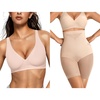 OEAK Womens Deep V Bras Wireless & Tummy Control Shapewear SuperPower Nude S
